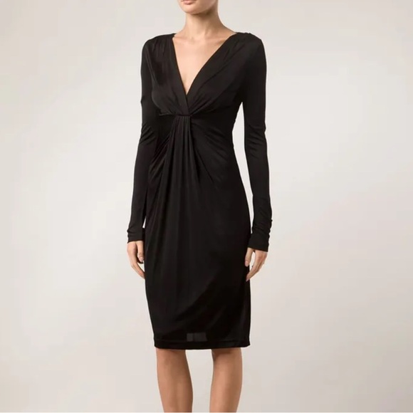 New Diane Von Furstenberg Black Ruched V-neck Rayon Dress Size 4 - Picture 1 of 13